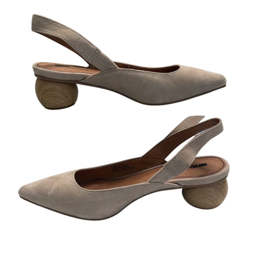 NIB Matiko Circa Peach-Nude Suede Slingback Pointy Toe Round Heel Sandal- US 5 - Picture 3 of 8